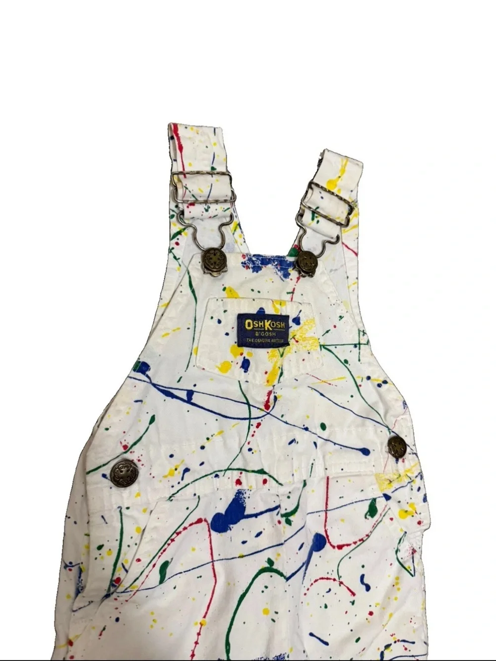 Vintage Oshkosh Overalls 18M Bibs White Paint Splatter 1990s Denim Cotton Multi